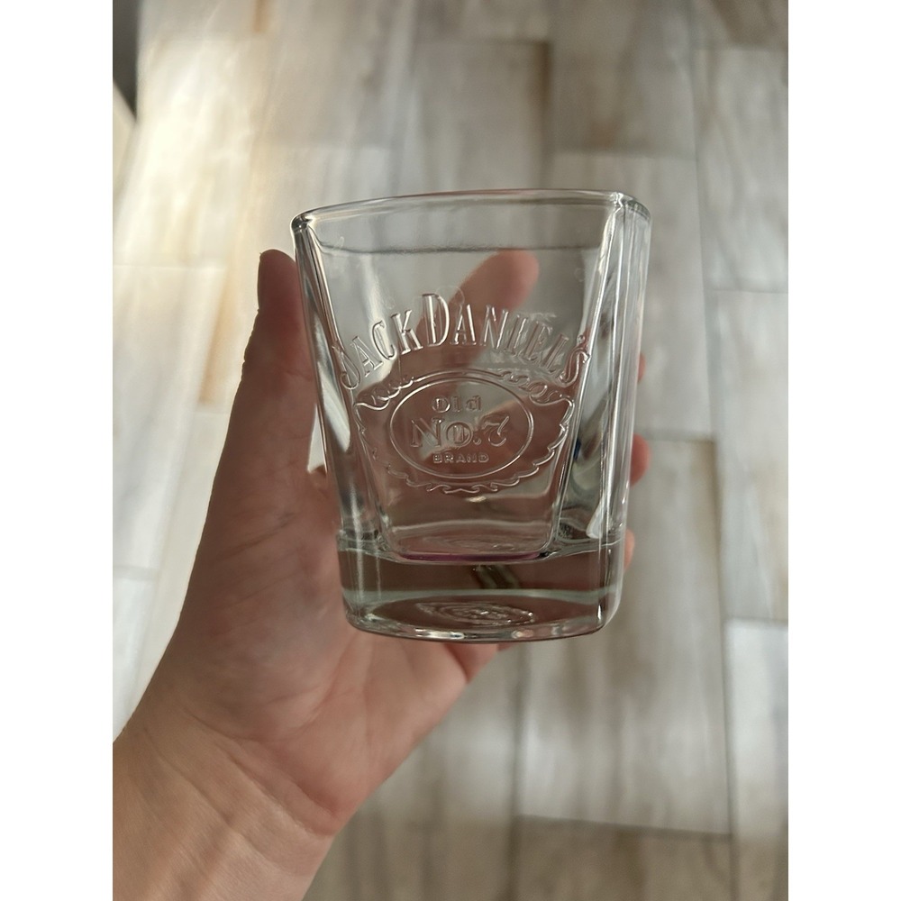 Jack Daniels Old No 7 Brand Square Embossed Logo Rocks Whiskey Glass